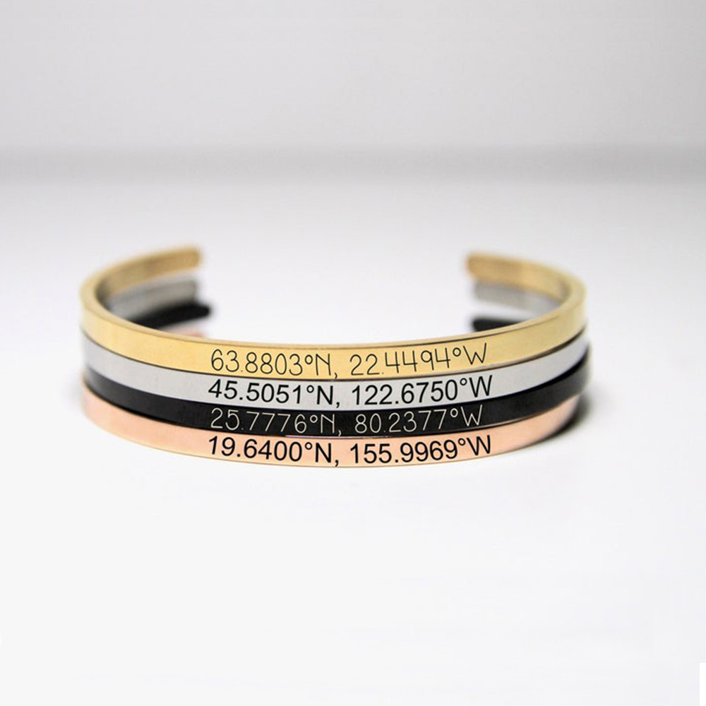 Coordinates Bracelet - Bracciale personalizzato personalizzato con incisione laser