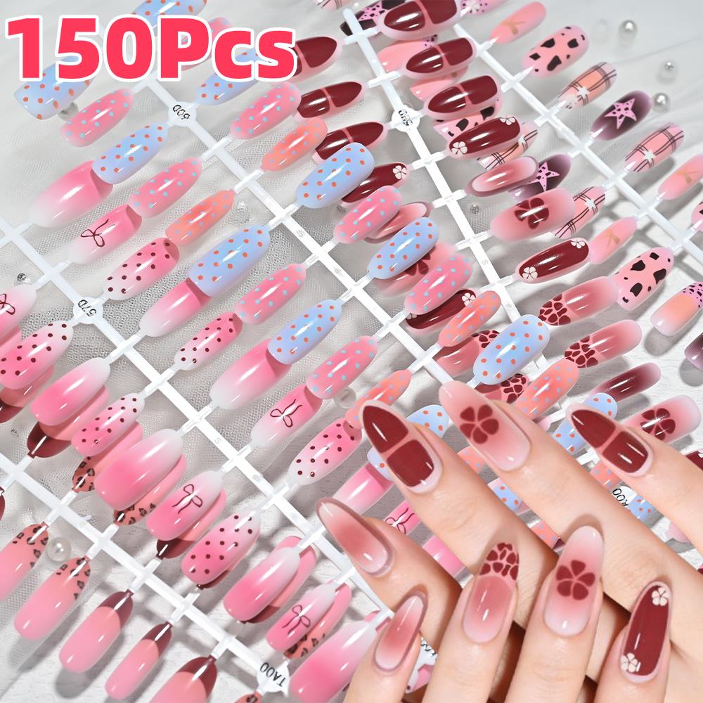 Pressed Flower Art - 150 Pezzi Unghie Finte Rosa Blu